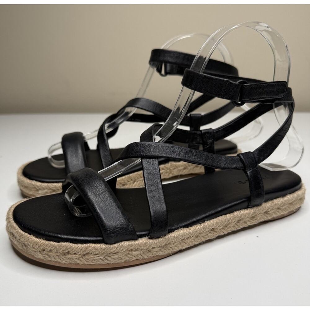 Vince Smith Strappy Espadrille Women EU 36.5 US 6.5 Black Leather Gladiator Flat